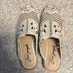 Free People Cream Perforated Mules